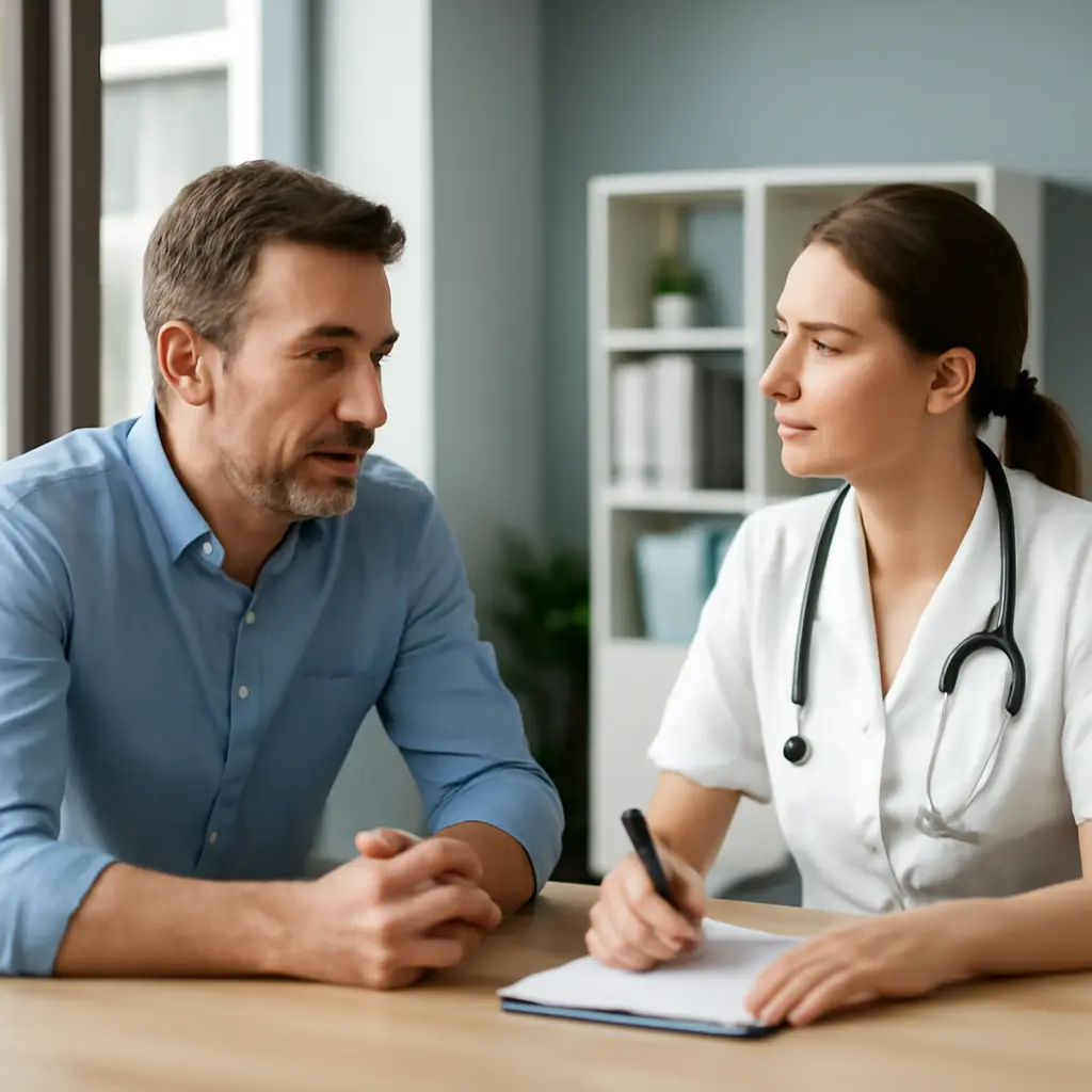 Пациент консультируется со специалистом перед покупкой устройства