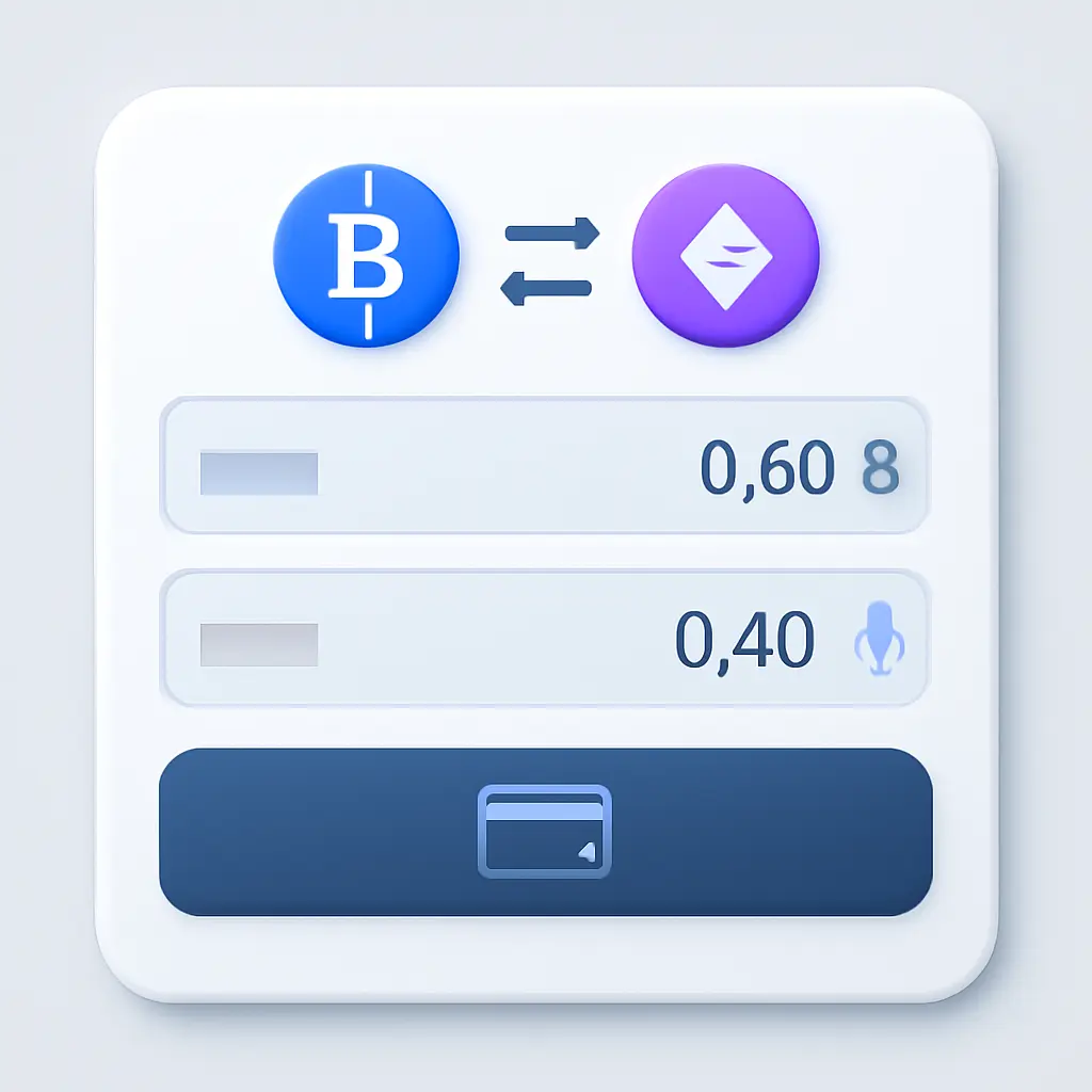 Оплаты и криптообмен Интерфейс обмена криптовалюты рядом с предложением услуги