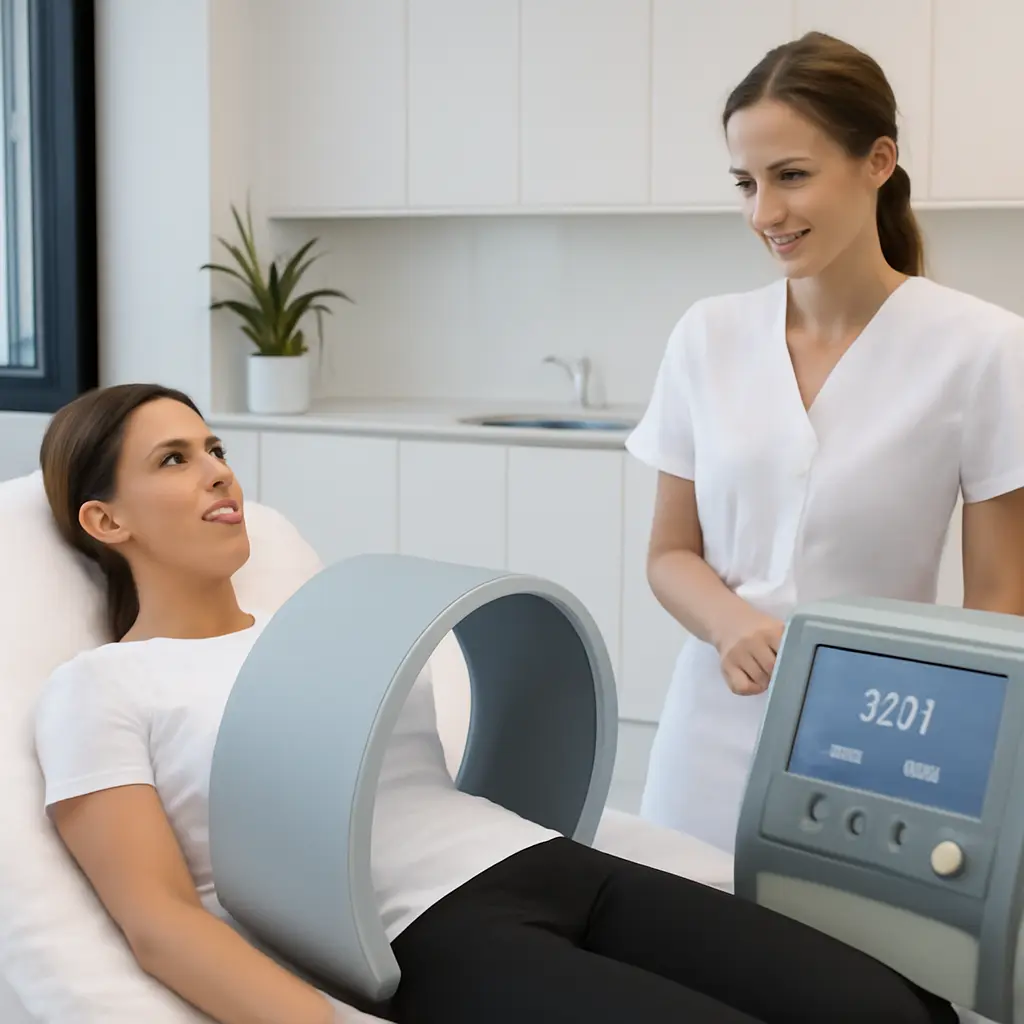 Приём купрессурной магнитотерапии в клинике, врач и пациент